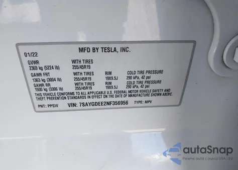 2022 Tesla Model Y Long Range Dual Motor All-Wheel Drive из США, поврежденный, VIN 7SAYGDEE2NF356956
